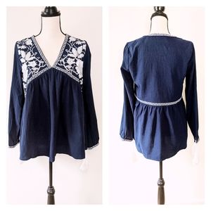 🦋LAST🦋 NWT Andree Navy Cotton Boho Blouse, Size Medium